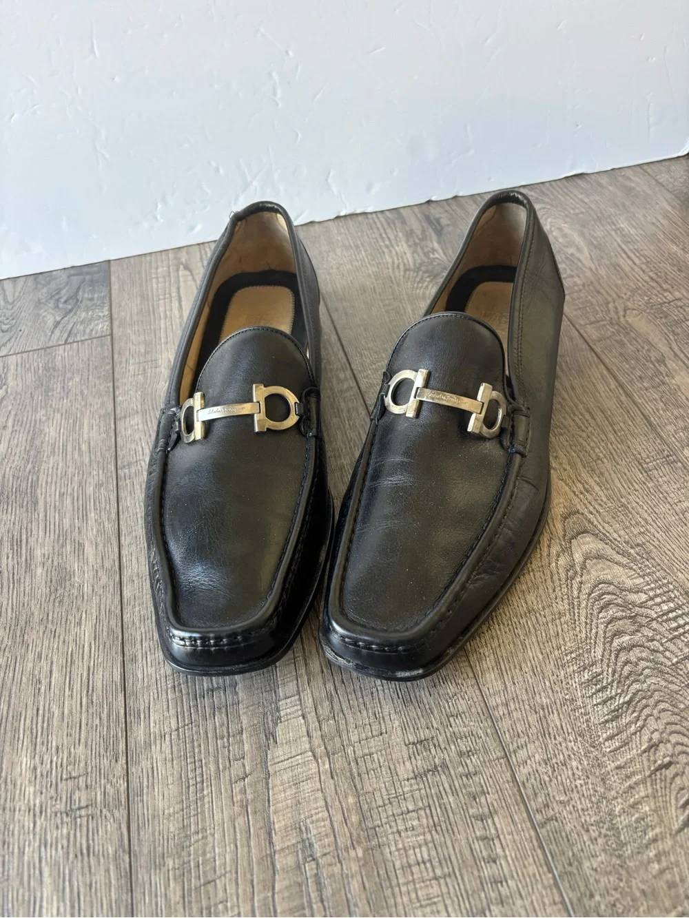 Salvatore Ferragamo Black Leather Bit-Detail Slip-On Loafers